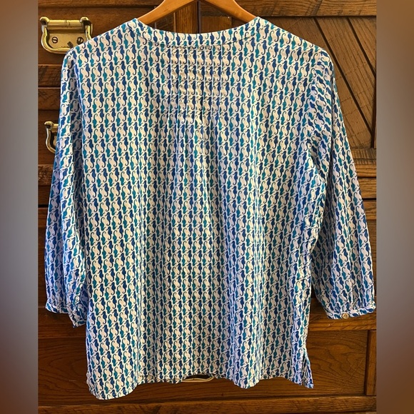 Talbots Blue Seahorse Pintuck Pop Over Tunic Blouse Size M - Picture 4 of 11